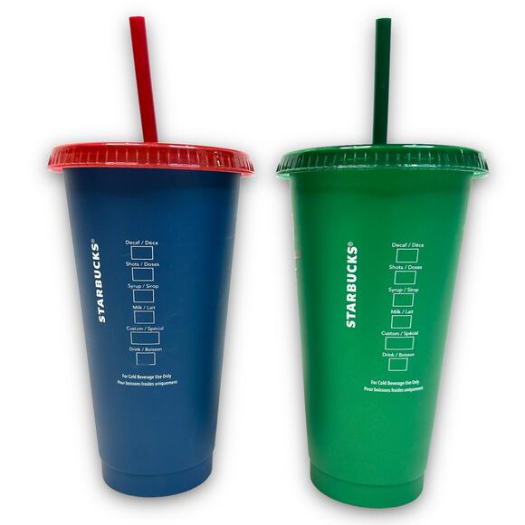 Set of Starbucks 24 Oz Reusable Cold Drink Cups Straws Christmas Holiday 2020 - Picture 3 of 5